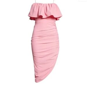 Cinq Á Sept Christa Ruffle Asymmetric Dress‎ 12 Flamingo Pink Cocktail Wedding